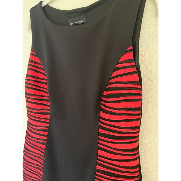 Cynthia Rowley Sz 8 Striped Bodycon Dress Black Red Colorblock Sheath Sleeveless - Picture 2 of 7